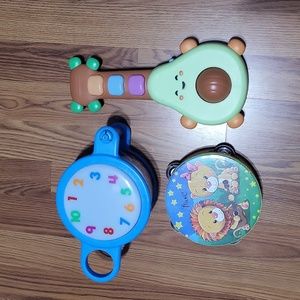 3 kids musical toys lot Fisher-Price drum avocado guitar vintage tambourine toy